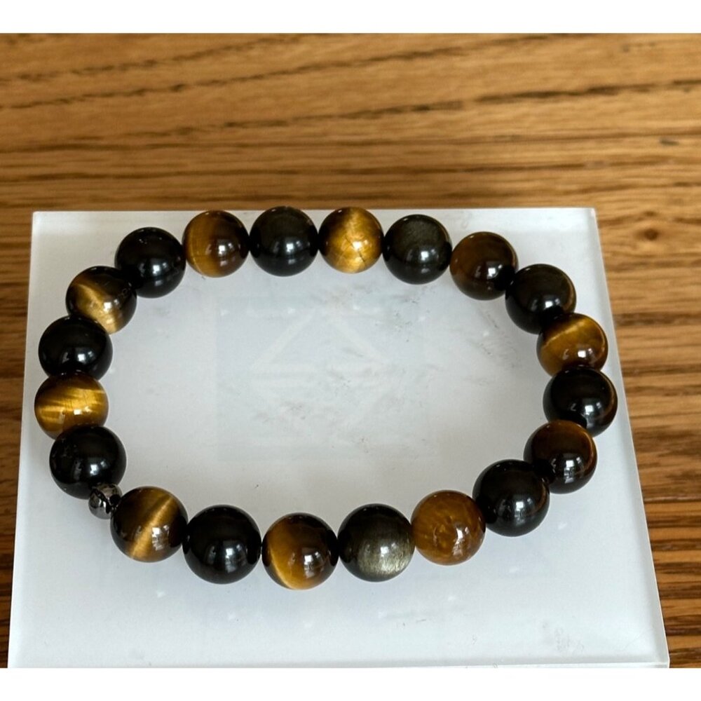 AA Tiger Eye Golden Obsidian Stretchy 10mm Bead Bracelet For Men &  Women 8 Inch